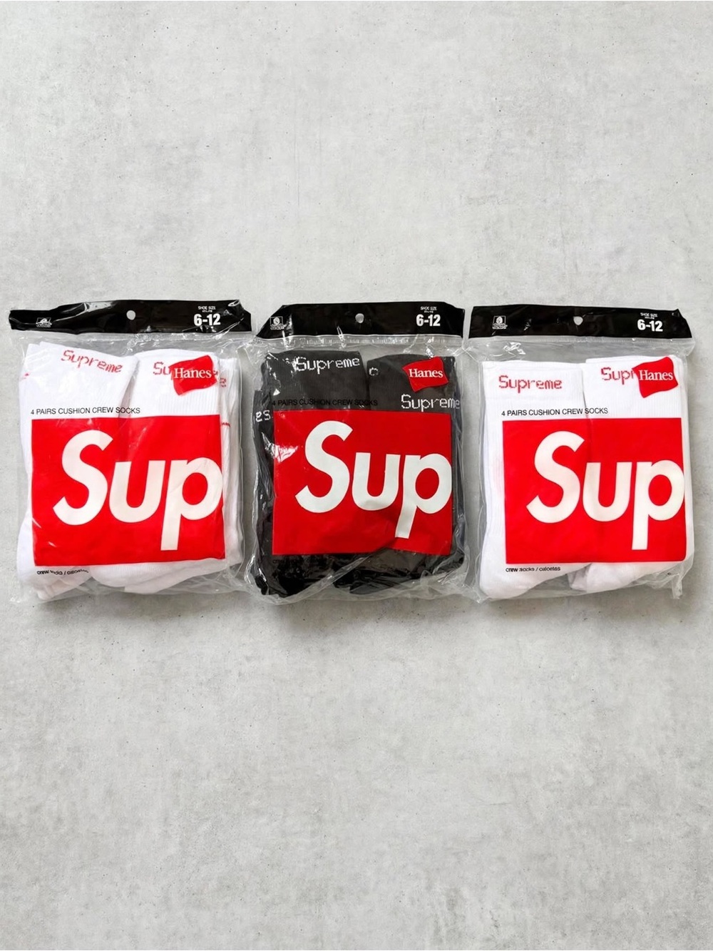 Supreme Men's Crew Socks - White & Black (3-Pack)